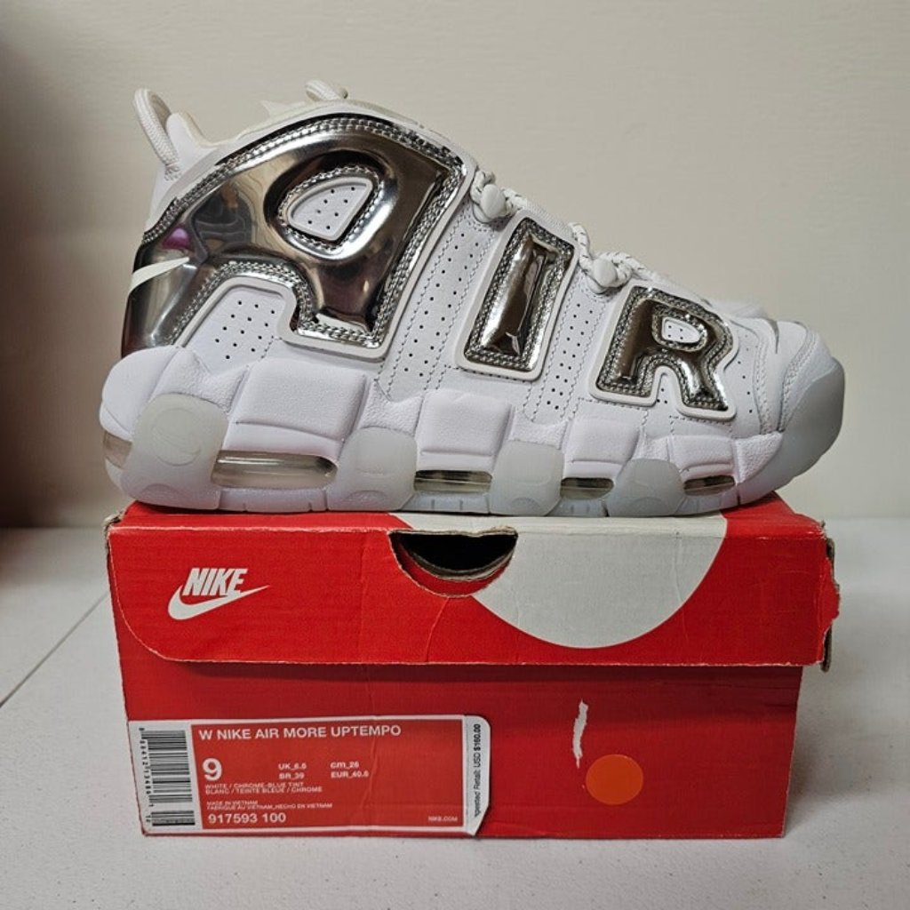 Brand New Nike Air More Uptempo Silver/Chrome White (Women's) Size 9w/7.5m